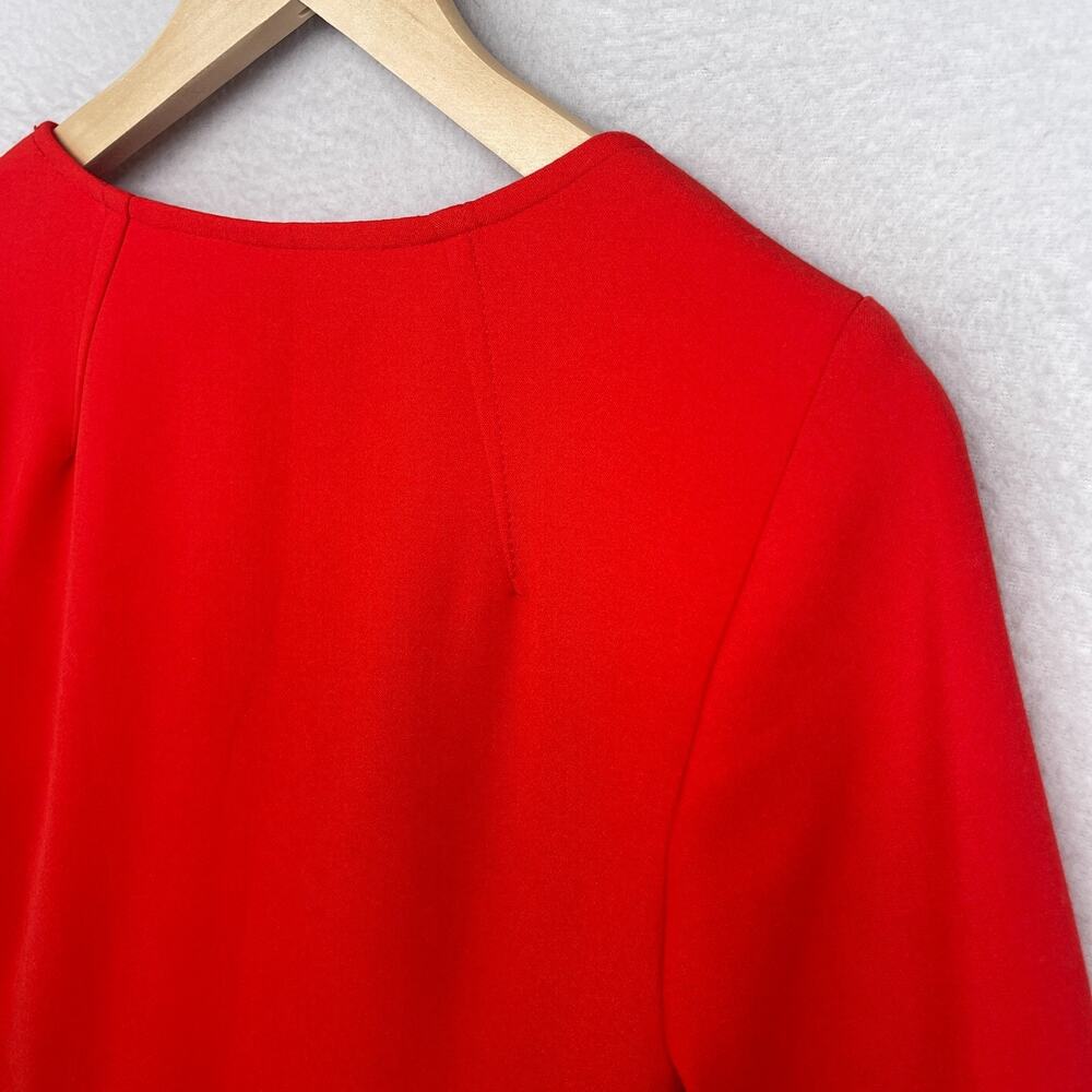 TRINA TURK Dress 2 Silvia Sheath Mini Crepe V-Neck Slit 3/4 Sleeve Red - Picture 8 of 14